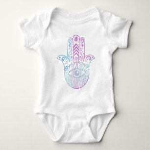 Hamsa Handlila und blauer Watercolor Baby Strampler