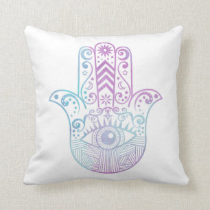 Hamsa Handlila und blauer Watercolor Kissen