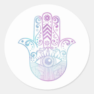 Hamsa Handlila und blauer Watercolor Runder Aufkleber