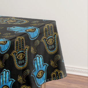 Hamsa Handmuster - Gold und blaues Glas Tischdecke