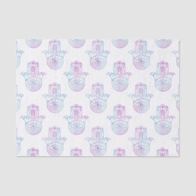 Hamsa Handmuster lila und blau Seidenpapier (Vorderseite)