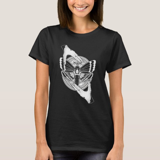 Hamsa Hands Gothic Witchcraft Pagan Mandala Moth O T-Shirt (Vorderseite)