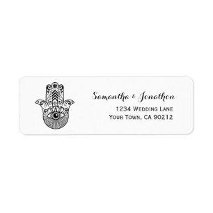 Hamsa Handschwarzweiss-Rücksendeadresse-Aufkleber