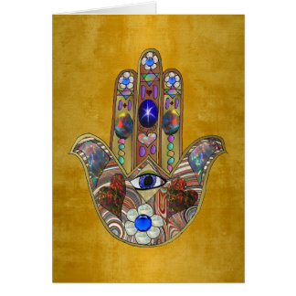 Hamsa-Herzen Blumen-Opal-Kunst auf Gold
