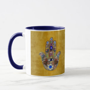 Hamsa-Herzen Blumen-Opal-Kunst auf Gold Tasse