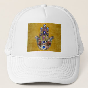 Hamsa-Herzen Blumen-Opal-Kunst auf Gold Truckerkappe