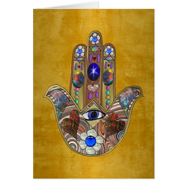 Hamsa Hört Blume Opal Art on Gold (Vorne)