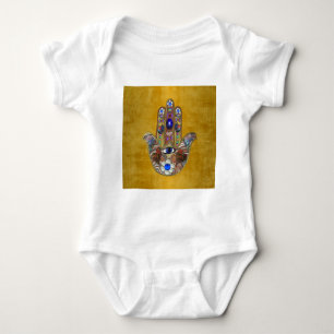 Hamsa Hört Blume Opal Art on Gold Baby Strampler