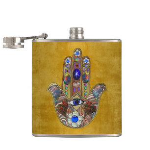 Hamsa Hört Blume Opal Art on Gold Flachmann