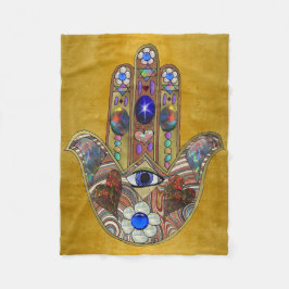 Hamsa Hört Blume Opal Art on Gold Fleecedecke