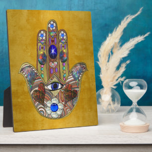 Hamsa Hört Blume Opal Art on Gold Fotoplatte
