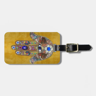 Hamsa Hört Blume Opal Art on Gold Gepäckanhänger