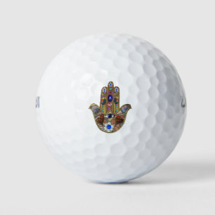 Hamsa Hört Blume Opal Art on Gold Golfball