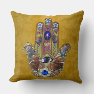 Hamsa Hört Blume Opal Art on Gold Kissen