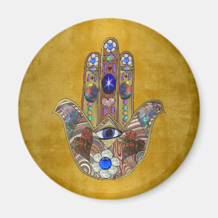 Hamsa Hört Blume Opal Art on Gold Magnet