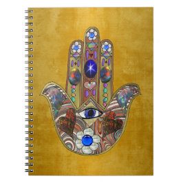 Hamsa Hört Blume Opal Art on Gold Notizblock