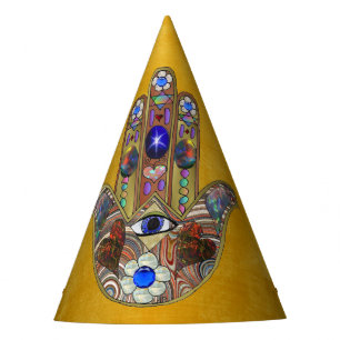Hamsa Hört Blume Opal Art on Gold Partyhütchen
