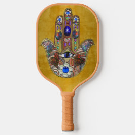 Hamsa Hört Blume Opal Art on Gold Pickleball Schläger