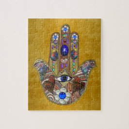 Hamsa Hört Blume Opal Art on Gold Puzzle