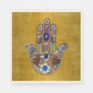 Hamsa Hört Blume Opal Art on Gold Serviette