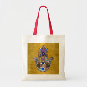 Hamsa Hört Blume Opal Art on Gold Tragetasche