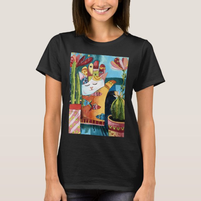 Hamsa Katzen-Talisman-Malerei T-Shirt (Vorderseite)