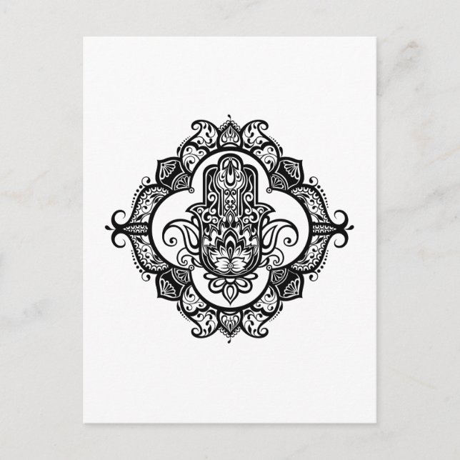 Hamsa mit Ethnic Ornaments Doodle Postkarte (Vorderseite)