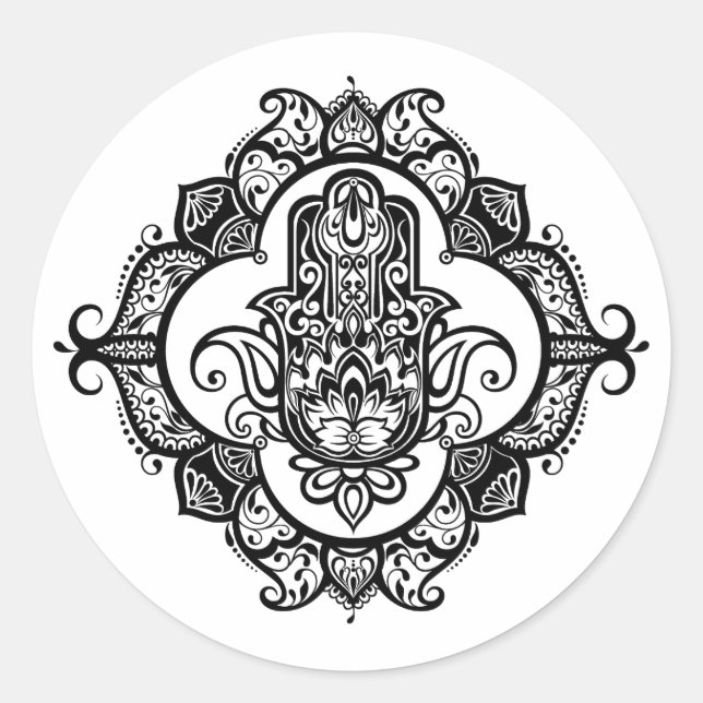 Hamsa mit Ethnic Ornaments Doodle Runder Aufkleber (Vorderseite)