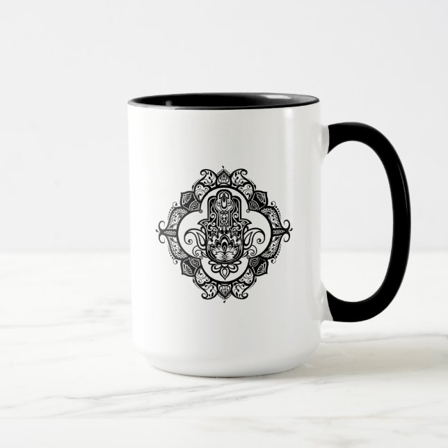 Hamsa mit ethnischem Verzierungs-Gekritzel Tasse (Rechts)