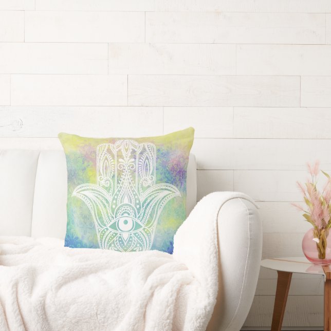 Hamsa Symbol Farbenfrohe Wasserfarbe Kissen (Liege)