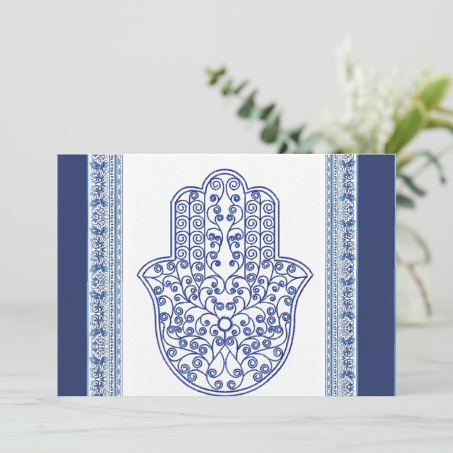 hamsa*tunis*morocco*henna*blau einladung (Stehend Vorderseite)