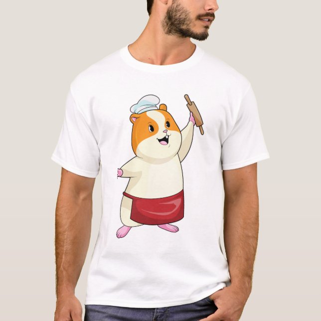 Hamster als Baker mit rollendem Button T-Shirt (Vorderseite)