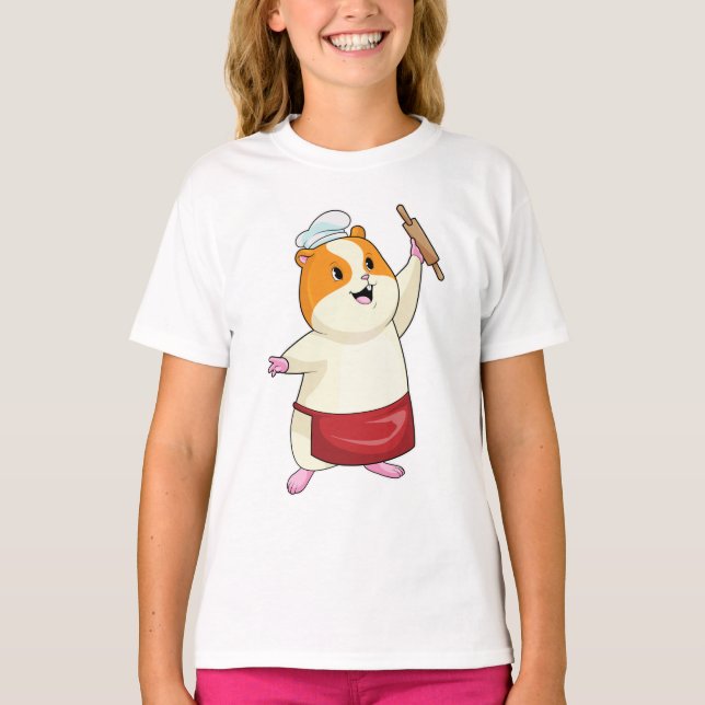 Hamster als Baker mit rollendem Button T-Shirt (Vorderseite)