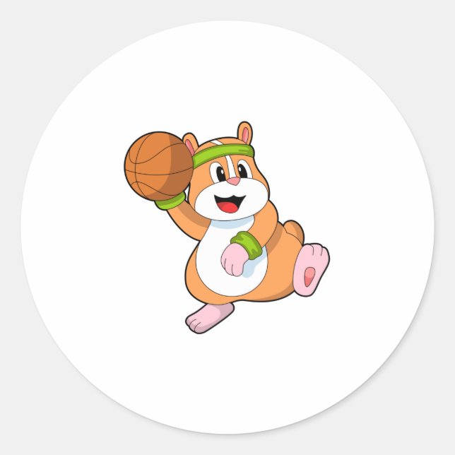 Hamster als Basketballspieler mit Basketball Runder Aufkleber (Vorderseite)