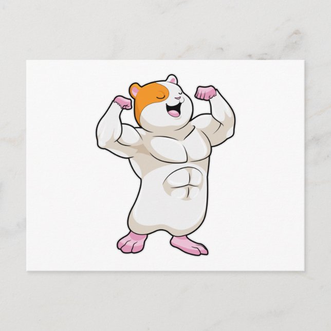 Hamster als Bodybuilder mit großen Muskeln Postkarte (Vorderseite)
