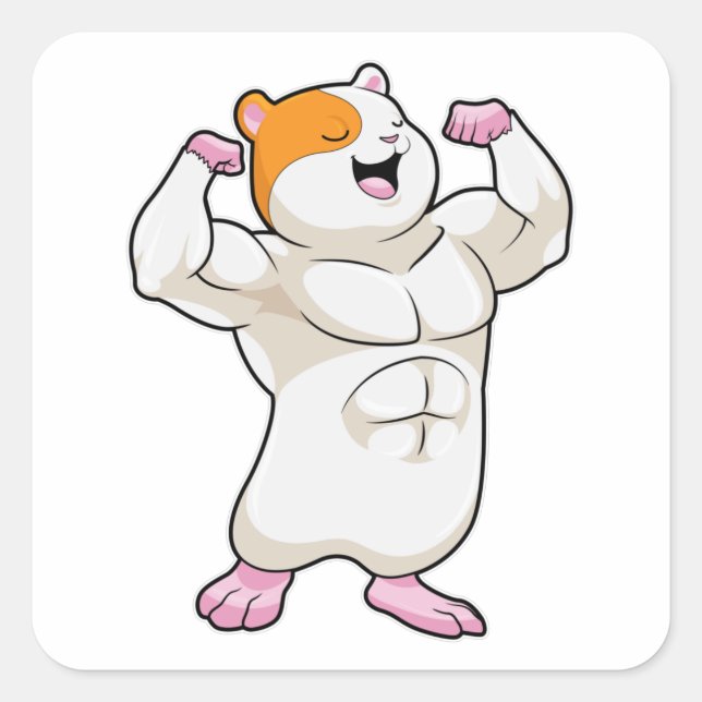 Hamster als Bodybuilder mit großen Muskeln Quadratischer Aufkleber (Vorderseite)