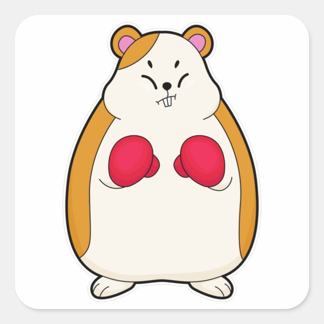 Hamster als Boxer mit Boxhandschuhen Quadratischer Aufkleber (Vorderseite)