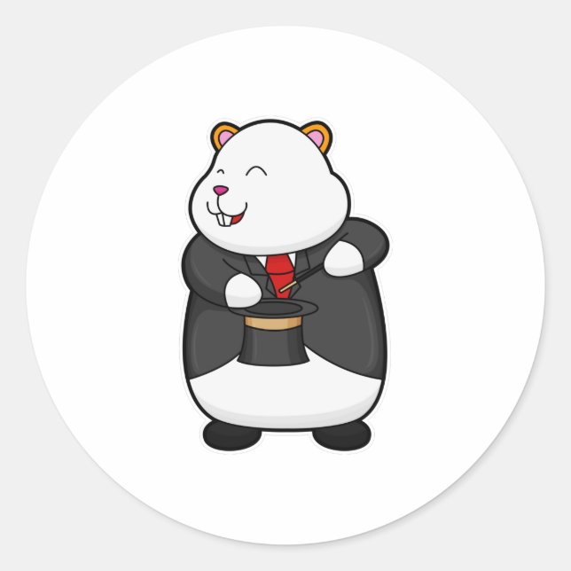 Hamster als Magier mit Zauberstab & Hut Runder Aufkleber (Vorderseite)