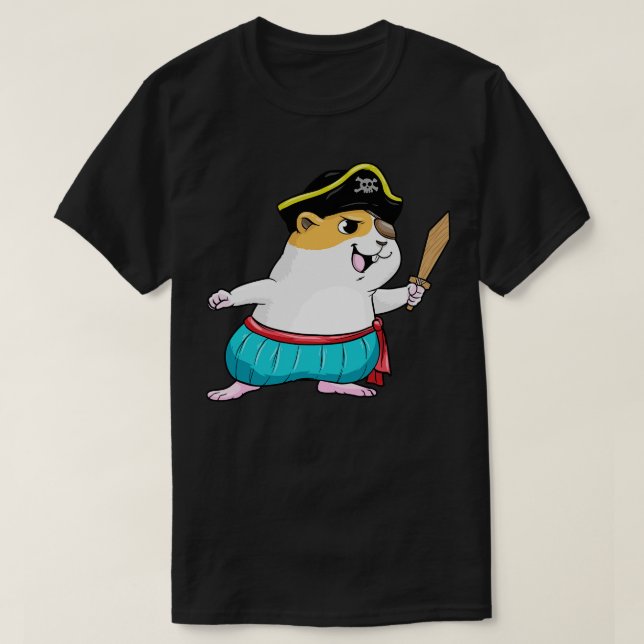 Hamster als Pirat mit Schwert T-Shirt (Design vorne)