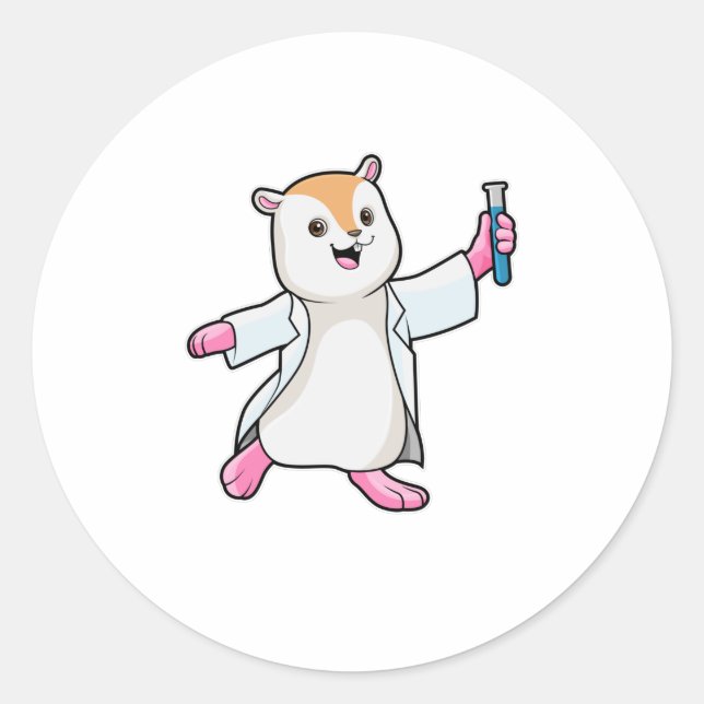 Hamster als Scientist mit Prüfröhre Runder Aufkleber (Vorderseite)