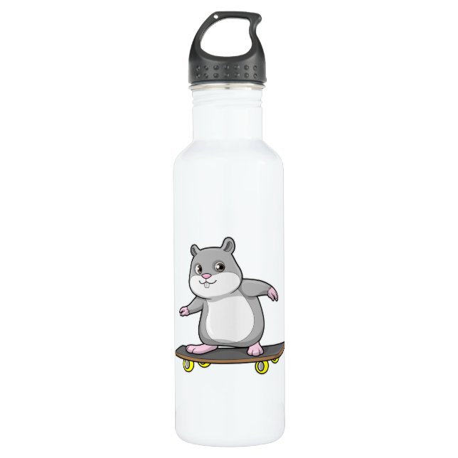 Hamster als Skater mit Skateboard Edelstahlflasche (Vorderseite)