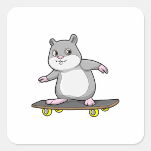 Hamster als Skater mit Skateboard Quadratischer Aufkleber