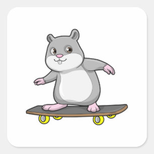 Hamster als Skater mit Skateboard Quadratischer Aufkleber