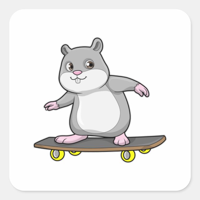 Hamster als Skater mit Skateboard Quadratischer Aufkleber (Vorderseite)