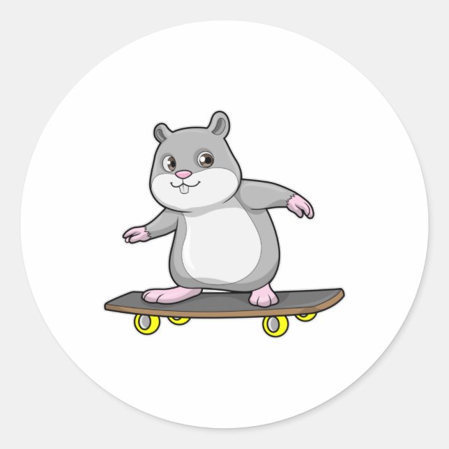Hamster als Skater mit Skateboard Runder Aufkleber (Vorderseite)