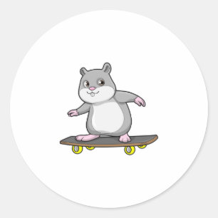 Hamster als Skater mit Skateboard Runder Aufkleber