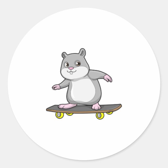 Hamster als Skater mit Skateboard Runder Aufkleber (Vorderseite)