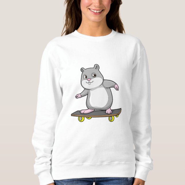 Hamster als Skater mit Skateboard Sweatshirt (Vorderseite)