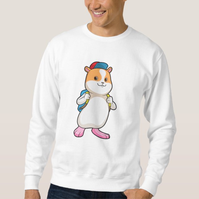 Hamster als Student mit Backpack & Cap Sweatshirt (Vorderseite)