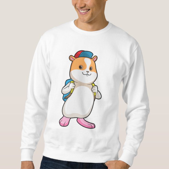 Hamster als Student mit Backpack & Cap Sweatshirt (Vorderseite)